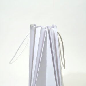 台形フォルムとジャバラ折りの要素を取り入れた、ユニークな特殊形状のオリジナル紙袋