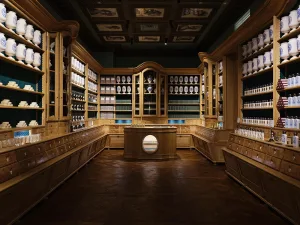 コスメブランドの店舗内装、広々とした空間