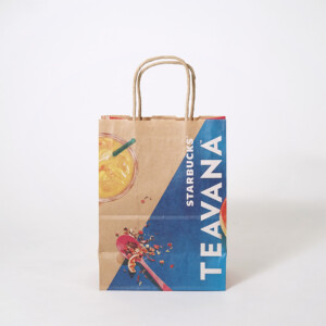 クラフト紙に色鮮やかな写真をフルカラー印刷で表現した、超有名コーヒーショップが展開する、ティービバレッジ専門ブランドのオリジナル紙袋