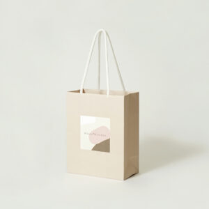 淡いカラーリングが全面に印刷された、ナチュラル・オーガニックコスメショップのオリジナル紙袋