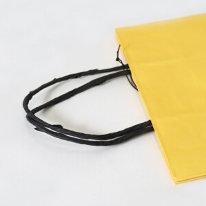 韓国発、プラスチックアップサイクリングブランドのポップなイエローと紙製ハンドルが映えるオリジナル紙袋