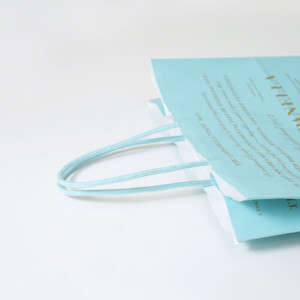 爽やかなターコイズ色が全面印刷された、大人気チョコレードブランドのオリジナル紙袋