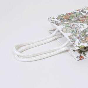 複数色の箔押し加工とV底折りが施された、ハイブランドの華やかでエレガントなオリジナル紙袋