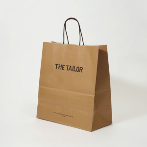 晒しクラフト用紙にキャメル色が印刷された、チョコレート専門店の上品なオリジナル紙袋