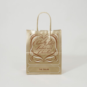ゴールドインク印刷が施されたチョコレート専門店の高級感漂うオリジナル紙袋