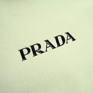 イタリアのラグジュアリーブランドの、ブランドロゴが黒の浮き出し箔で演出された特徴的なオリジナル紙袋